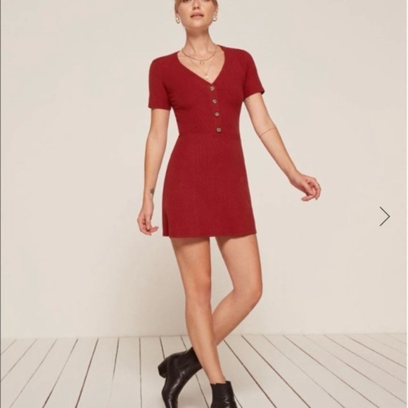 Reformation Cardinal Red Ribbed Mini Dress Small - Picture 3 of 10